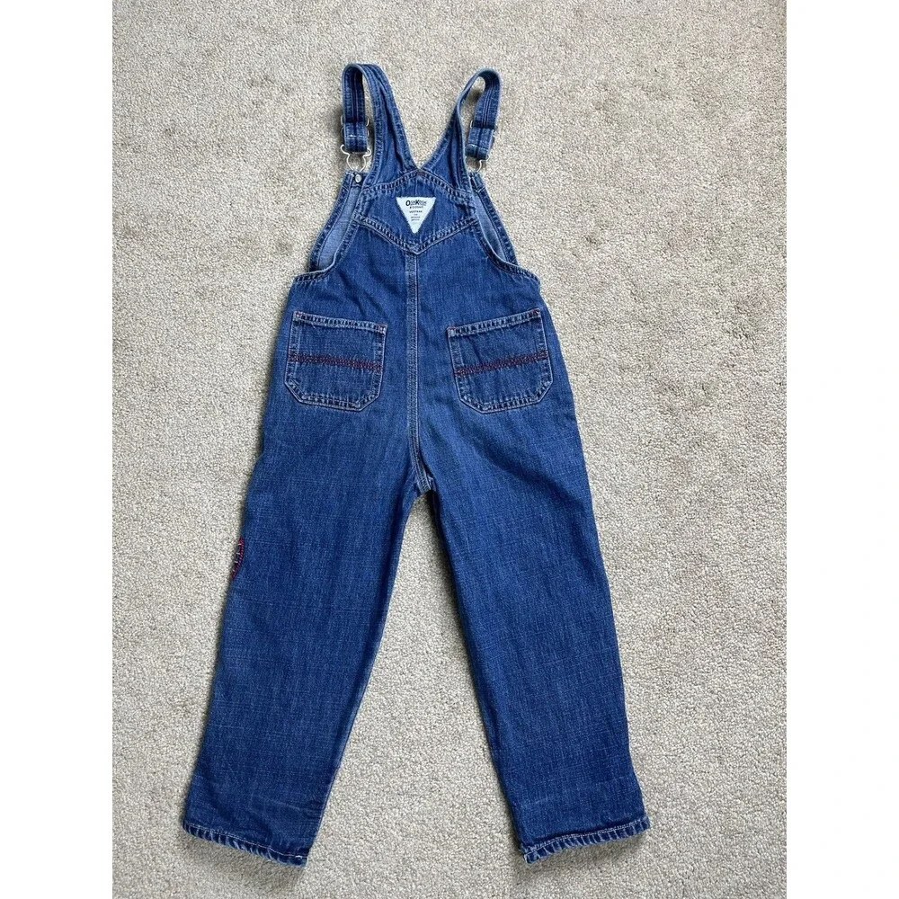VTG 80s‎ 90s OSHKOSH B'GOSH Denim Overalls Vestbak Toddler 4T Flower Embroidery